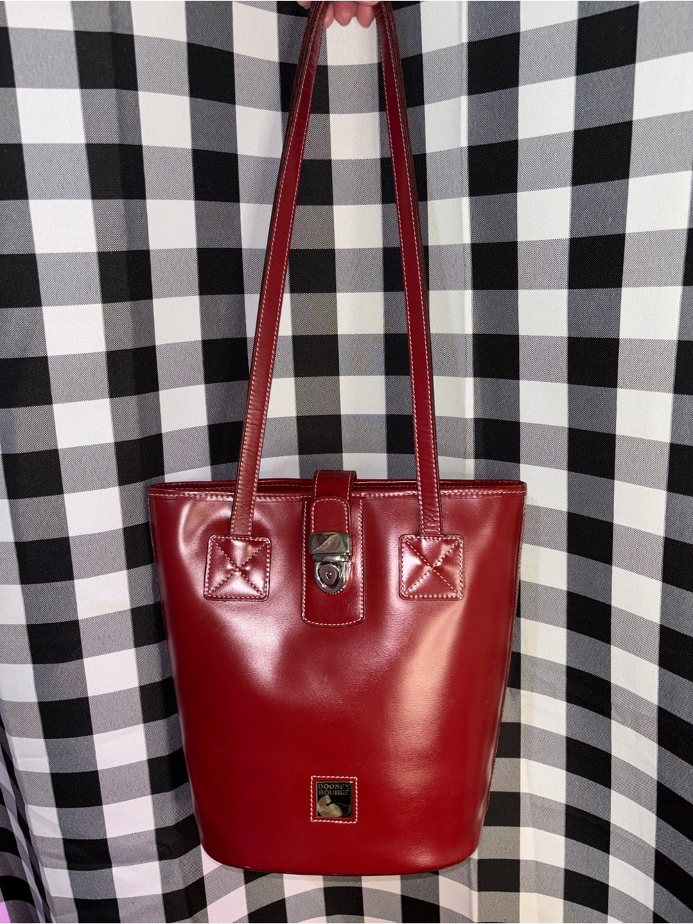 Dooney & Bourke Smooth Burgundy Red Leather Bucket Tote Vintage Made in Italy